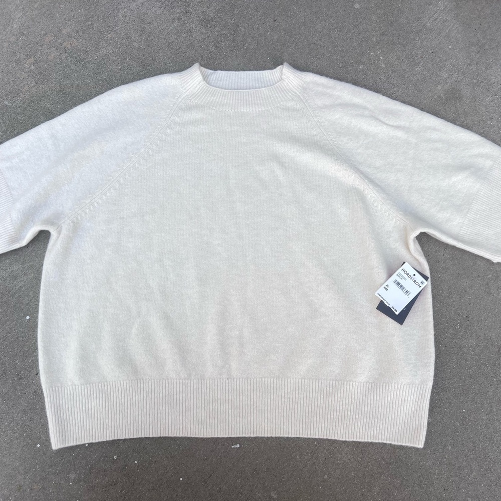 Vince Camuto Cream Short Sleeve Office Sweater Timeless NWT Nordstrom Capsule XL - Picture 2 of 13